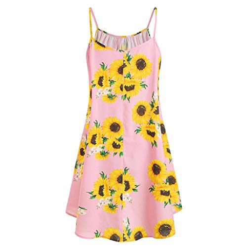 URIBAKY * Mini Vestido Casual De Estilo BáSico, Sin Mangas para Mujer Sin Mangas con Hombros Descubiertos Cuello Redondo Vestido Diario Suelto Estampado De Girasol Dobladillo Falda Recta