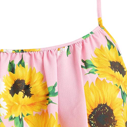 URIBAKY * Mini Vestido Casual De Estilo BáSico, Sin Mangas para Mujer Sin Mangas con Hombros Descubiertos Cuello Redondo Vestido Diario Suelto Estampado De Girasol Dobladillo Falda Recta