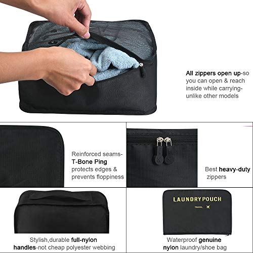 Vicloon Organizador de Equipaje, 6 en 1 Set de Organizadores de Viajes, Impermeable Organizador de Maleta Bolsa Incluir 3 * Cubos del Embalaje del Recorrido y 3 * Bolsos de la Compresión (Negro)