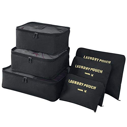 Vicloon Organizador de Equipaje, 6 en 1 Set de Organizadores de Viajes, Impermeable Organizador de Maleta Bolsa Incluir 3 * Cubos del Embalaje del Recorrido y 3 * Bolsos de la Compresión (Negro)