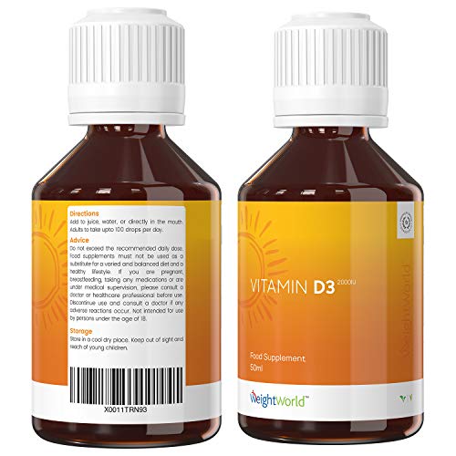 Vitamina D3 Gotas 2000 IU 50ml - Enriquecido con Vitamina E, Favorece Absorción de Calcio, Hecho en España Fortalece los Huesos, Sistema Inmunitario, Circulación y Sueño, Suplemento Vegano Líquido