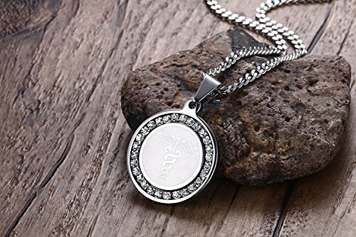 VNOX Farmacia Caduceo Médico Alerta ID Cubic Zirconia Round Pendant Necklace Plata,Grabado Gratis