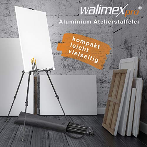 Walimex 18429 - Caballete de Aluminio para Pintar (con Soporte para Pinceles), Color Negro