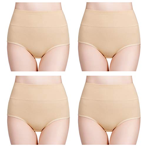 wirarpa Braguitas Culotte Algodón para Mujer Bragas de Cintura Alta Cómodo Faja Reductora Ajustan Pack de 4 Beige XXXL