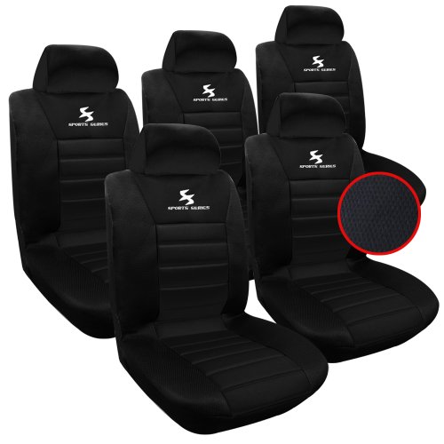 WOLTU 5X Fundas de Asiento para Coche Universal Delantero y Traseros Cubierta para Asiento Automóvil sin Bolsa de Aire 100% Poliéster Negro AS7555-5