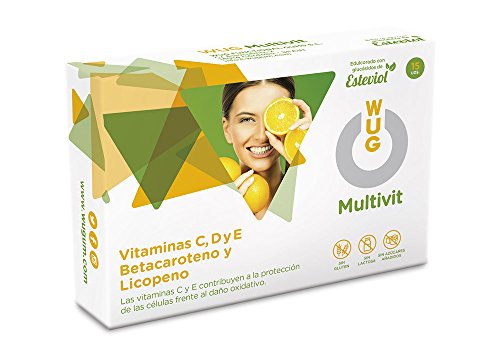 WUG Multivit Chicle | Vitaminas C, D y E, Té Verde y Granada Concentración, Sabor Menta, 15 Unidades