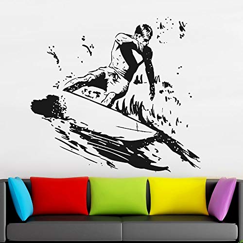 wZUN Etiqueta de la Pared de Surf baño Vidrio decoración Impermeable Tabla de Surf Surfista Deportes Extremos Vinilo Adhesivo 62x57cm