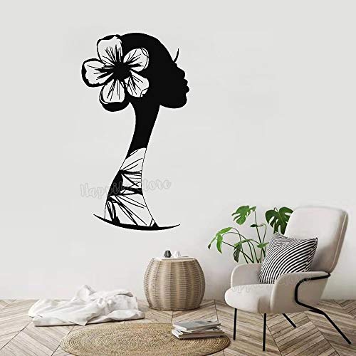 wZUN Mujer Cara Flor Vinilo Pared calcomanía peluquería decoración Peinado boceto Pegatina decoración del hogar Sala de Estar 22X42cm