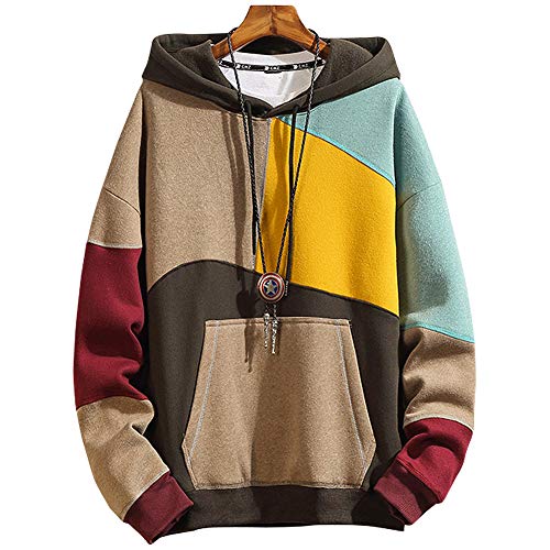 XIAOYAO Hombre Sudadera con Capucha Deportiva Manga Larga Hoodie (Caqui, L (Peso: 50-55 kg))