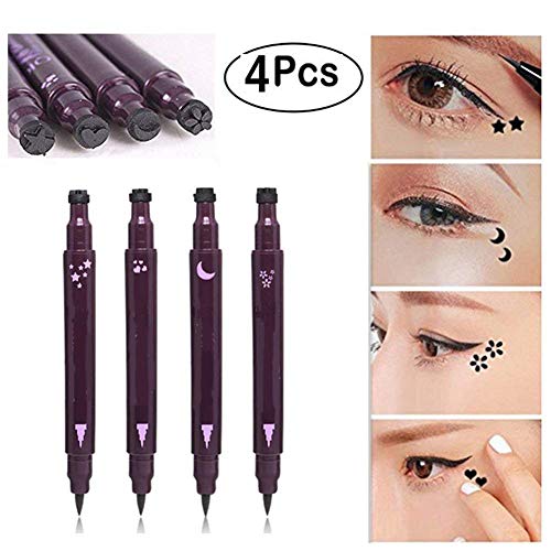 Xiton 4pcs de la cabeza del doble Delineador de ojos Delineador de ojos tatuaje sello impermeable de larga duración de maquillaje Delineador de ojos cosmético Negro Delineador de ojos pencill