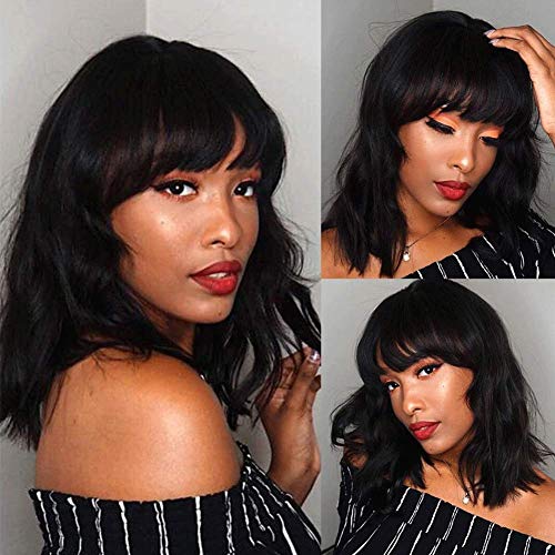 YEESHEDO peluca negra para mujeres negras, afro Bob corto ondulado rizado largo medio sintético Pelucas para mujer de aspecto natural cabeza completa reemplazo pelo con flequillo Cosplay