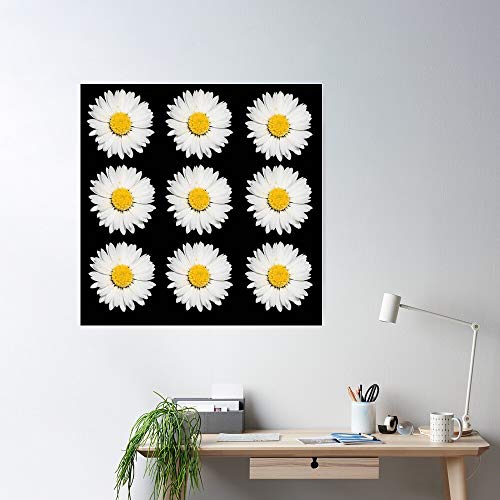 Yellow Flower Floral Nature Plant White Pattern Camomile Impresionantes carteles para la decoración de la habitación impresos con la última tecnología moderna sobre papel semibrillante