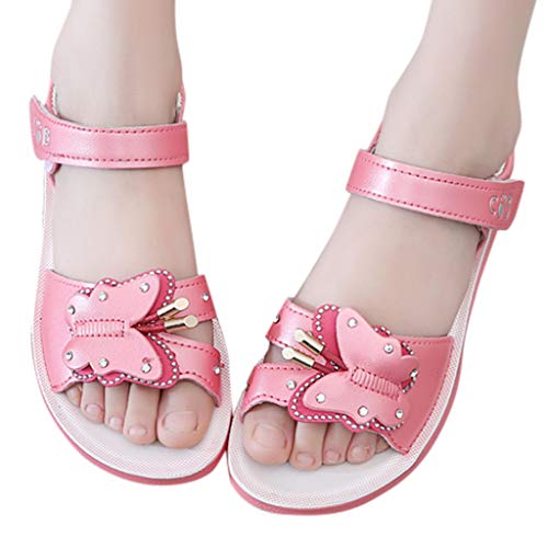 YWLINK Verano NiñOs Chicas Bohemio Casual Mariposa Sandalias Princesa Zapatos Planos Fiesta Al Aire Libre Zapatos De Playabaile Regalo Antideslizante Fondo Blando(Melon Rojo,32EU)