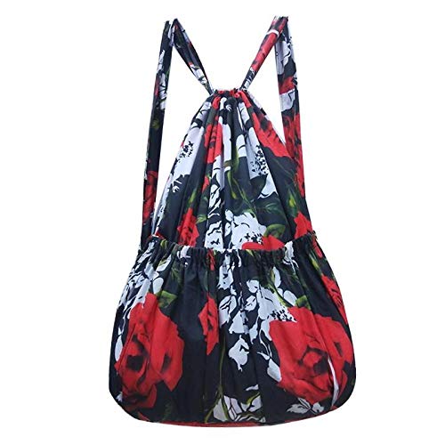 Zipvb Carritos de la Compra Bolso Bandolera Viga con cordón Mochila Simple Mujer Mediana Edad Bolsa de Compras Ligera Bolsa de Tela de Flores de Gran Capacidad