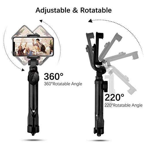 Zommuei Palo Selfie Trípode, Bluetooth Selfie Stick Movil con Control Remoto 360° Rotación Extensible Mini Tripode para iPhone X / 8/8 Plus / 7 / 6s / 6/5, Galaxy S10 / S9 / 8/7 / 6 / Note. Huawei