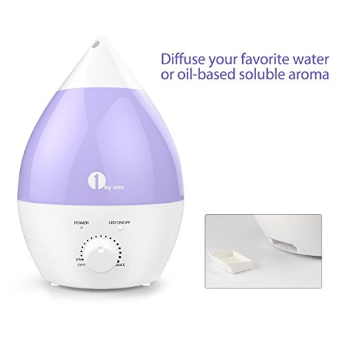 1 BY ONE Humidificador ultrasónico"No Ruido" 2.8 Litros - Luces LED de 7 Colores - con la función apagado automático para su hogar y oficina