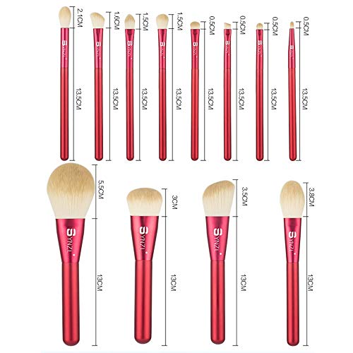 12 Piezas Rojo Pincel De Maquillaje Alta Calidad Lana Artificial Fácil De Cargar Conjunto De Herramientas De Belleza