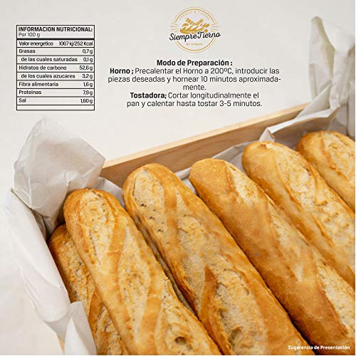 12 x Baguettes de Pan SiempreTierno 110 grs (1320 grs total) · Dura hasta 88 días sin necesitad de frio ni congelación · Ideal para cualquier momento · Embolsadas en Atmosfera Protectora .