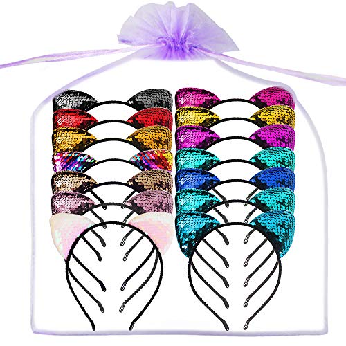 14 Pcs Diadema con Orejas de Gato Braguita Con Brillo Lentejuelas Banda para el Cabello Brillante Accesorios para el Cabello Aros para el Cabello para Niñas Mujeres Uso Diario y Decoración de Fiesta