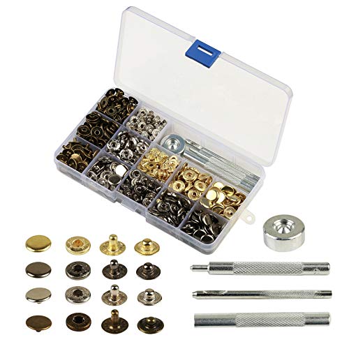 160 sets de corchetes metal artesanía KAKOO de kit snap botón para reparar chaqueta de 12.5mm snaps botones de presión de cuero de herramineta conjunto bronce presión de vaquero