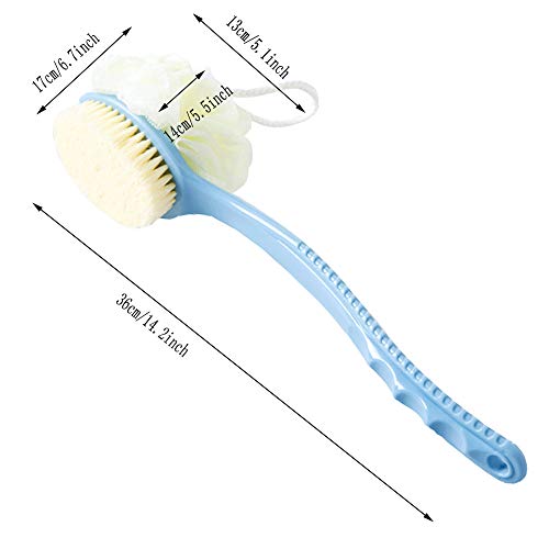 2 in 1 Cepillo de Baño de Mango Largo Ducha Frotador de Espalda Esponja de Malla Exfoliante Cepillo de Ducha para Celulitis Masajeador