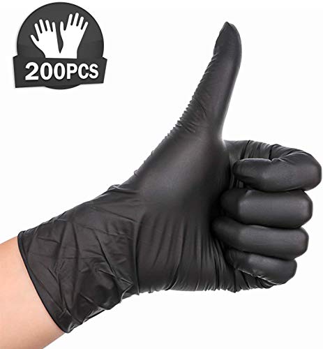 200pcs Nitrilo Guantes Desechables Polvo Guantes Libres De Látex, Dispensador Pack Cocina Universal/Lavavajillas/Trabajo/Goma/Guantes de Jardín (XL, Negro)