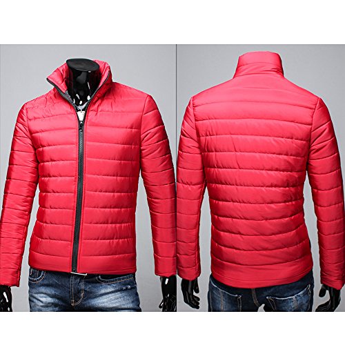 2019 - Chaqueta de plumón para Hombre, de algodón, Ligera, Piel cálida, con Cremallera, con Capucha, Color Liso, Elegante, Slim Fit Hoodie B-Rouge L