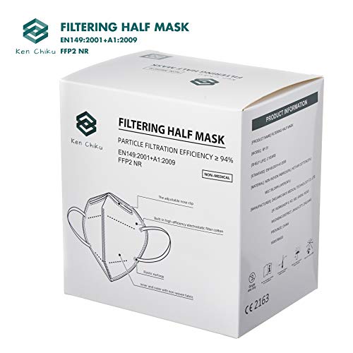 20pcs FFP2 Mascarilla facial de filtración de 4 capas con orejeras, diseño ligero y cómodo, ajustable, hipoalergénico, filtración óptima para protección, talla única para todos