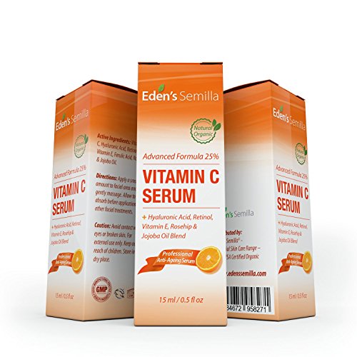 25% Vitamina C Serum 15ml - UNA FORMULA PODEROSA Y AVANZADA – Ácido Hialurónico, Retinol, Vitamina E y Aceite de Rosa Mosqueta y Jojoba. El mejor serum anti-edad para su piel. - Ayuda a las defensas naturales de su piel, repone la humedad perdida y reduce