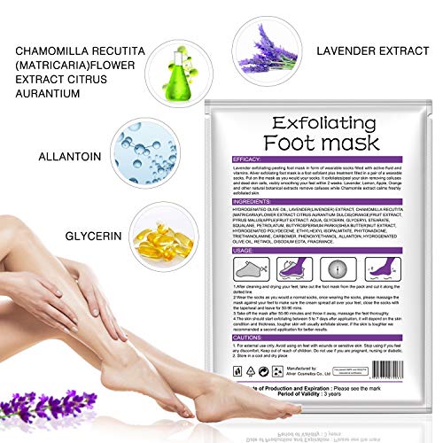 3 Pares Mascarilla Exfoliante de Pies, Aliver Foot Peeling Mask,Lavanda Exfoliantes Calcetines Foot Mask, Quita Cutículas y Callos, Eliminar Piel Muerta Hidratante y Blanqueadora