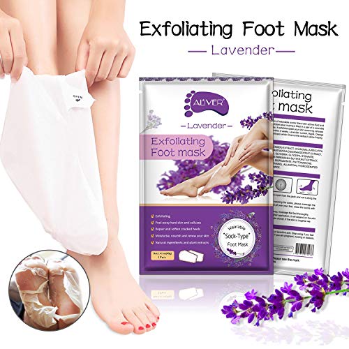 3 Pares Mascarilla Exfoliante de Pies, Aliver Foot Peeling Mask,Lavanda Exfoliantes Calcetines Foot Mask, Quita Cutículas y Callos, Eliminar Piel Muerta Hidratante y Blanqueadora