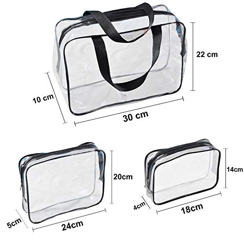 3 Pcs Bolsas de Aseo Transparente, Viaje Impermeable Mujer Bolsa de Cosmético Organizador de Viaje