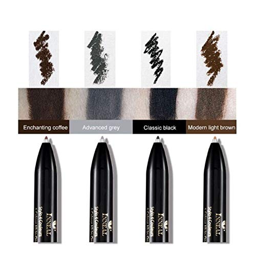 4 in 1 Lápiz de cejas impermeable Lápiz de maquillaje combinado Negro Gris Marrón oscuro Marrón claro Lápiz de cejas giratorio Fácil de colorear