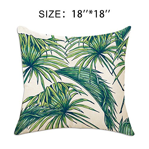 4 Pack Fundas de Cojín, Hotipine Algodón Lino Decorativa impreso Caso de Almohada para Sofá Coche Cama Sillas Decoración 45 x 45 cm (18 x 18") - Flamencos y Palm Leaf