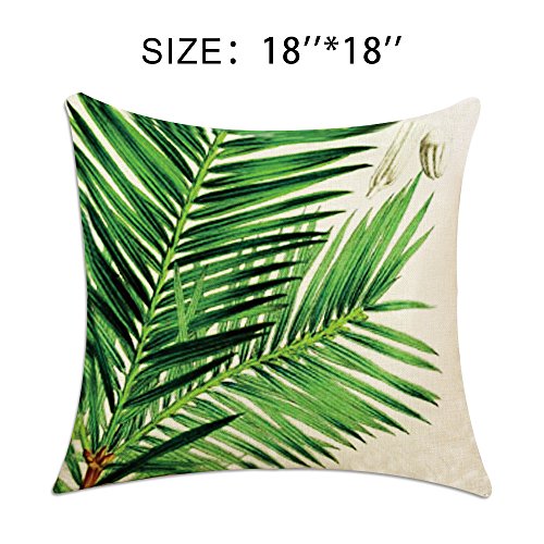 4 Pack Fundas de Cojín, Hotipine Algodón Lino Decorativa impreso Caso de Almohada para Sofá Coche Cama Sillas Decoración 45 x 45 cm (18 x 18") - Flamencos y Palm Leaf