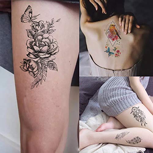 41 Piezas/lote Moda Tatuajes temporales Impermeables para hombres Mujeres Flores adultas Palabras Pegatinas y expresiones Arte corporal Tatuajes sexy Papel.