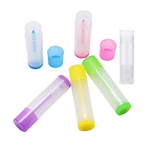 48 Piezas Tubo Bálsamo Labio,Contenedor de Bálsamo Labial Tubos Transparentes con Fondo de Torsión y Tapa,Tubo Ligero Plástico del Labio Vacío Envase de La Botella de La Barra de Labios (6 colores)