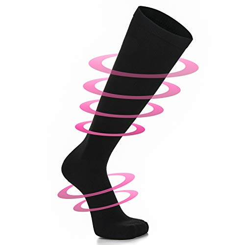 5 Pares Calcetines/Medias de Compresión para Hombres y Mujeres, Running, Deporte, Correr, Senderismo, Volar, Viajar, Varicosas, Embarazo y Médicos (EU 43-46, 5x Negro)