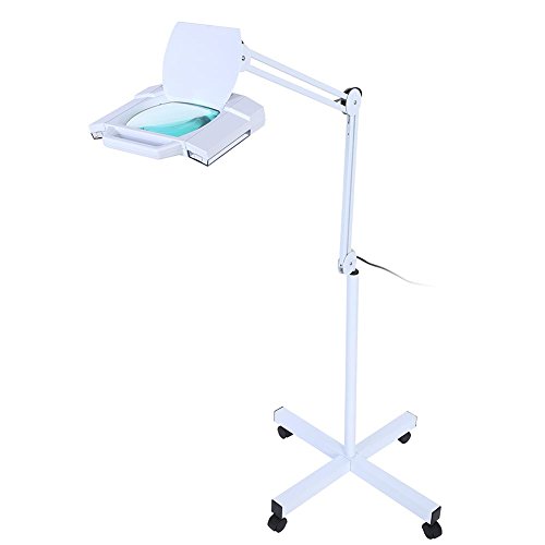 5x LED Lámpara Lupa Lámpara Cosmética Luz con Soporte Flexible Ajustable a Luz Fría Profesional para Estetista Laboratorio, con Luz Fría Blanca Lámpara, 24W, Blanco