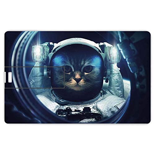 64 GB Unidades Flash USB Flash Gato Espacial Forma de Tarjeta de crédito bancaria Clave Comercial U Disco de Almacenamiento Memory Stick Kitty en Space Suit Loking from Rocket en Galactic Space Orbit