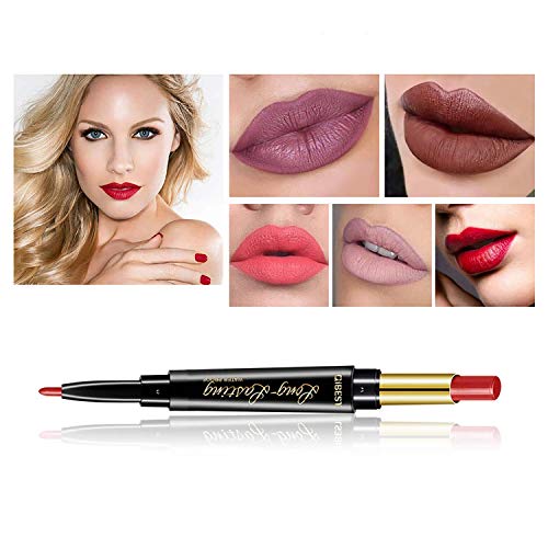 8 Pcs Dual Heads Matte Moist Lipstick Long Lasting Waterproof Mate Lip Liner Pencil Set (AC)