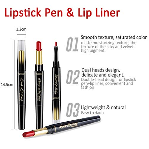 8 Pcs Dual Heads Matte Moist Lipstick Long Lasting Waterproof Mate Lip Liner Pencil Set (MU)