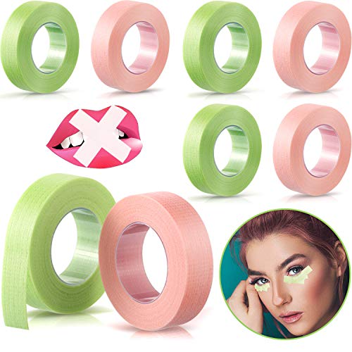 8 Rollos Cintas de Extensión de Pestañas Postizas Cintas Adhesivas de Pestañas de Tela No Tejida Cintas Microporosas Transpirables de Pestañas de Belleza, 0,5 Pulgadas, 10 Yardas, Verde y Rosa