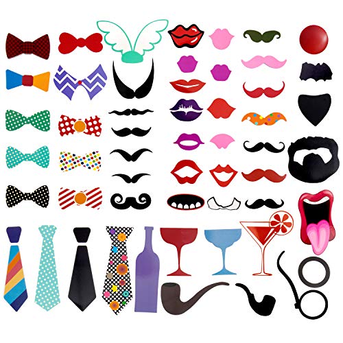 90 Pcs DIY Photo Booth, Comius Nuevo Estilo Photocall Atrezzo Favorecer Incluyendo cómica divertida creativa Bigotes Gafas Pelo Arcos Sombreros labios