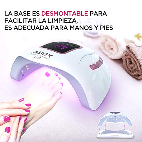 ABOX Lampara LED Uñas UV 72W con 4 Temporizadores (10s, 30s, 60s, 99s), Sensor Automático y Diseño Portátil, Secador de Uñas para Manicura/Pedicure Nail Art en el Hogar y el Salón