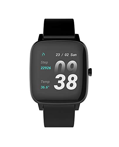 Accetel SW-020T Reloj Inteligente con Termómetro Corporal Podómetro Frecuencia Cardíaca Notificación Cronómetro (Negro)