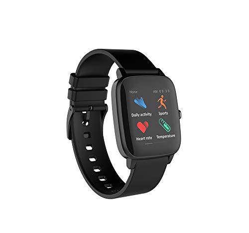 Accetel SW-020T Reloj Inteligente con Termómetro Corporal Podómetro Frecuencia Cardíaca Notificación Cronómetro (Negro)