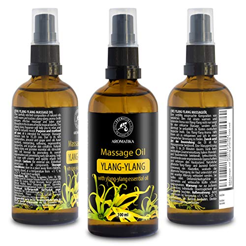 Aceite de Masaje Ylang 100ml - 100% Natural con Aceite de Semilla de Almendra y Uva - Aceites Esenciales de Ylang-Ylang y Jazmín - Cosméticos Naturales con Maravilloso Aroma