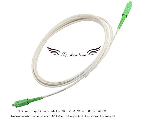 Acobonline Fiber óptica Cable SC/APC a SC/APC monomodo simplex 9/125,Operadores Movistar Jazztel Vodafone Orange Amena Masmovil Yoigo (Blanco 10M)