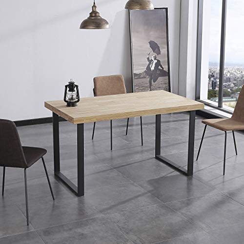 Adec - Natural, Mesa de Comedor, Mesa Salon o Cocina Fija Color Roble Salvaje y Negro, Medidas: 140 cm (Largo) x 80 cm (Ancho) x 76,5 cm (Alto)